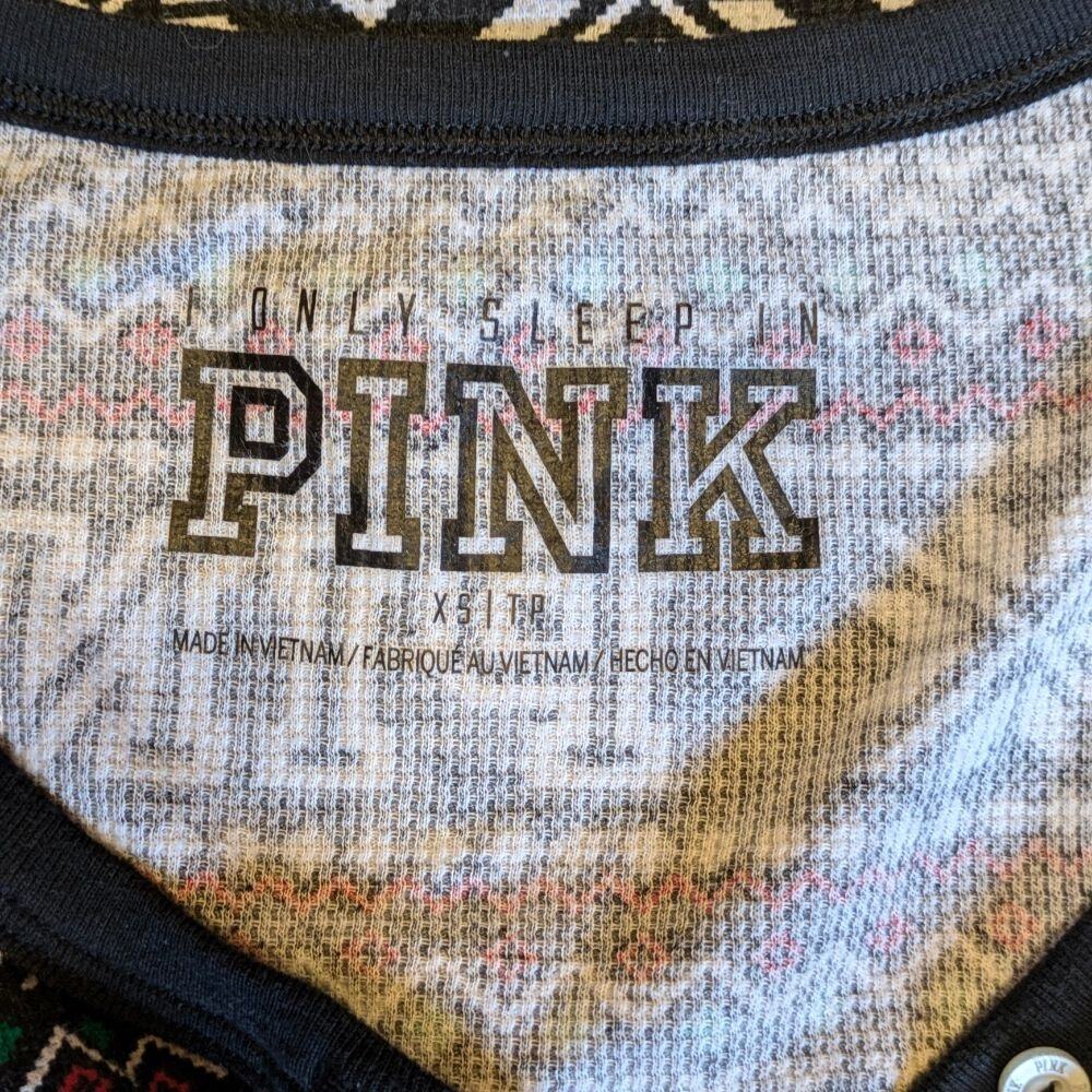 Victorias Secret Women XS Top Thermal Pink Pajama Henley Christmas Holiday Shirt - Picture 4 of 8